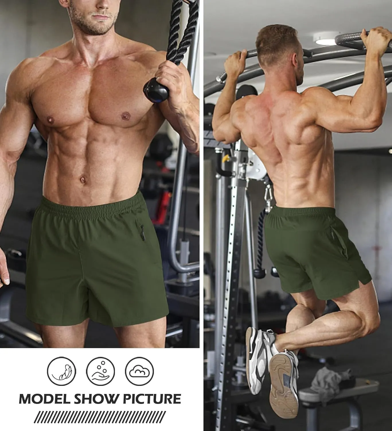 Aolesy Men's Gym Shorts Linerless & Liner - 5" Quick Dry Workout Running Shorts with Zip Pockets Sports Athletic Shorts