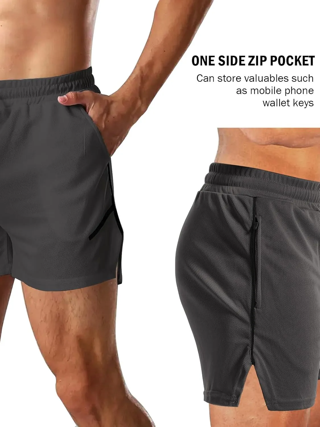 Aolesy Mens Workout Shorts with Zip Pocket 5" Lightweight Gym Running Shorts Linerless Bodybuilding Athletic Shorts