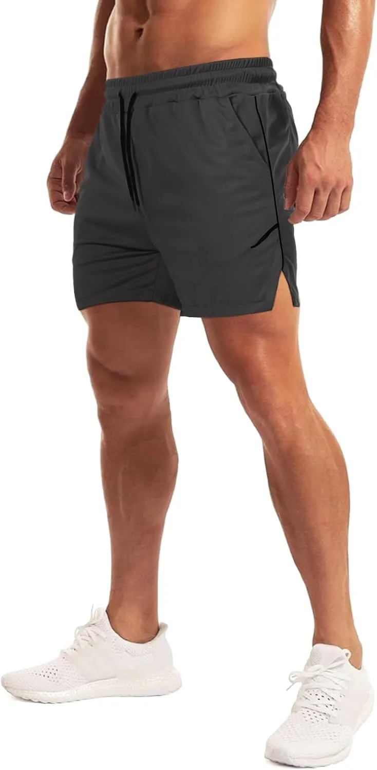 Aolesy Mens Workout Shorts with Zip Pocket 5" Lightweight Gym Running Shorts Linerless Bodybuilding Athletic Shorts