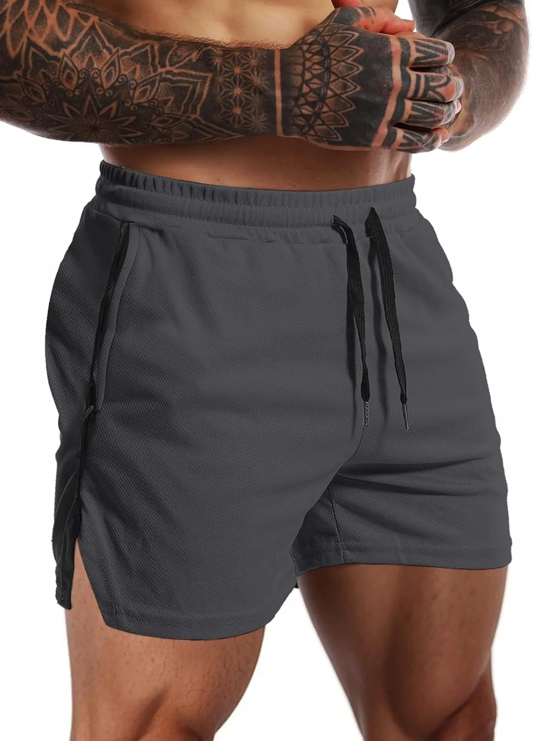 Aolesy Mens Workout Shorts with Zip Pocket 5" Lightweight Gym Running Shorts Linerless Bodybuilding Athletic Shorts