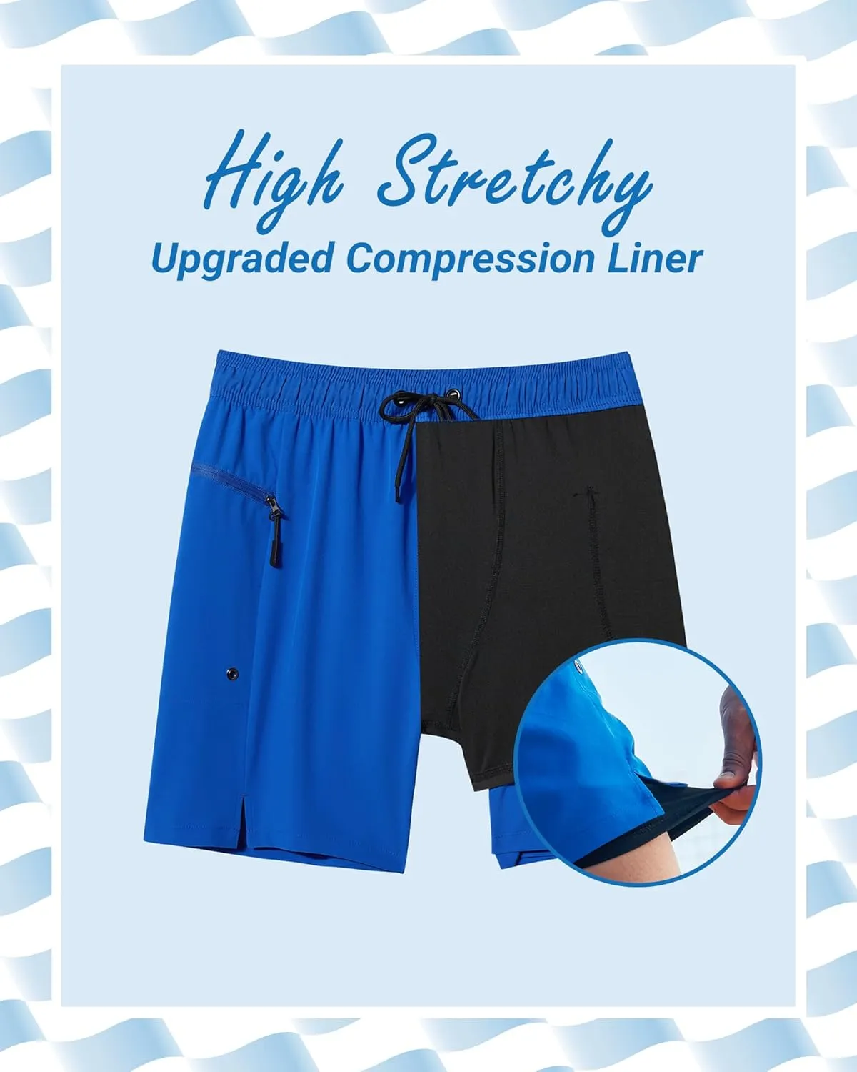 Arcweg Mens Swim Trunks with Compression Liner 7 Inch Quick Dry Beach Swimming Trunks 2 in 1 Swim Shorts with Zipper Pockets