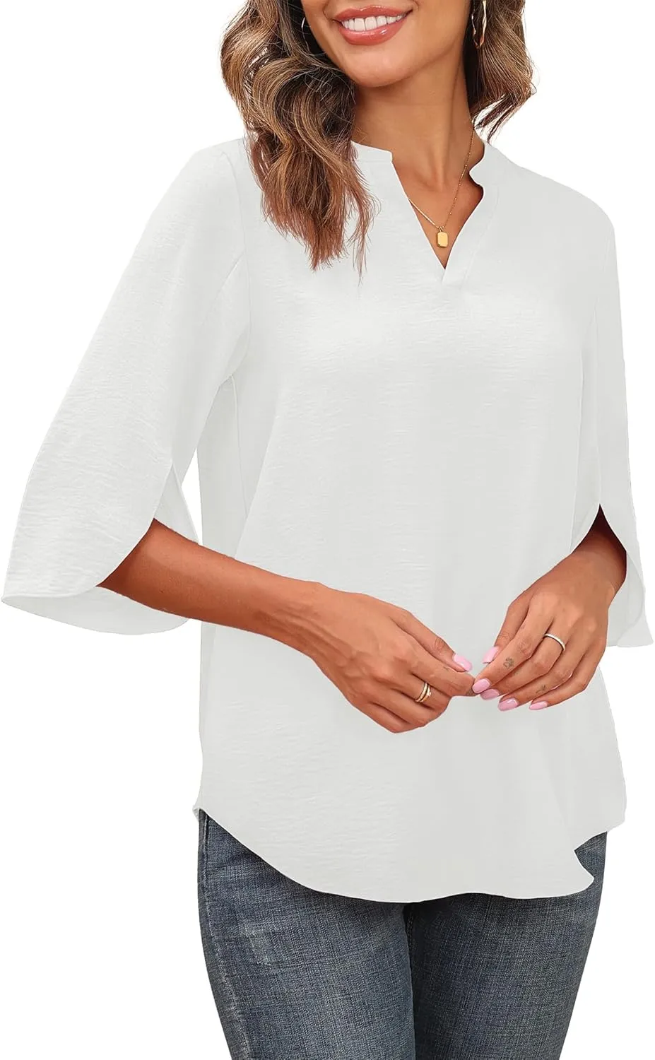 Askyes Women's 2025 Summer Chiffon Blouses Short Sleeve V Neck Tshirts Loose Casual Flowy Dressy Tops for Leggings Blouse