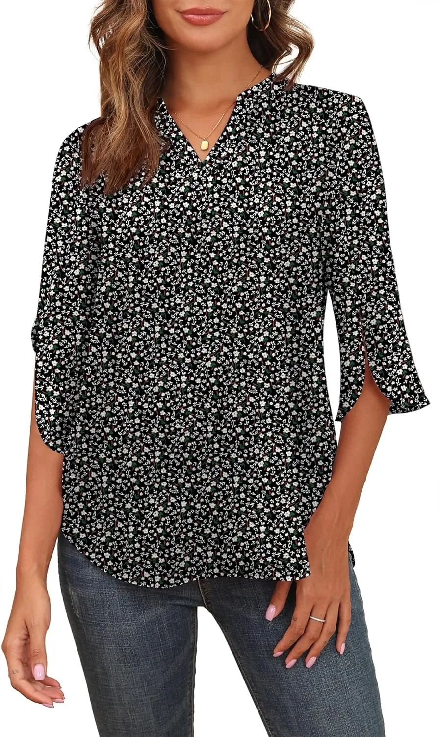 Askyes Women's 2025 Summer Chiffon Blouses Short Sleeve V Neck Tshirts Loose Casual Flowy Dressy Tops for Leggings Blouse