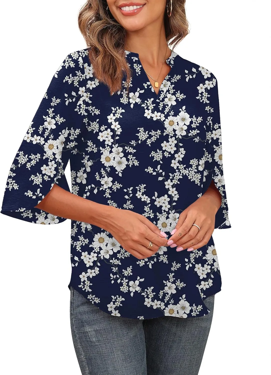 Askyes Women's 2025 Summer Chiffon Blouses Short Sleeve V Neck Tshirts Loose Casual Flowy Dressy Tops for Leggings Blouse