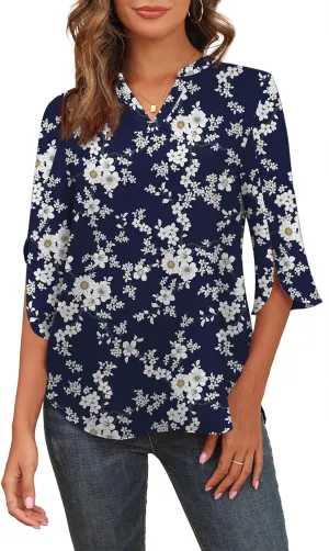 Askyes Women's 2025 Summer Chiffon Blouses Short Sleeve V Neck Tshirts Loose Casual Flowy Dressy Tops for Leggings Blouse