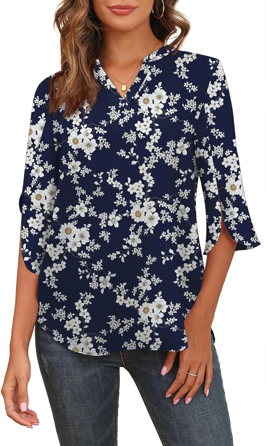 Askyes Women's 2025 Summer Chiffon Blouses Short Sleeve V Neck Tshirts Loose Casual Flowy Dressy Tops for Leggings Blouse
