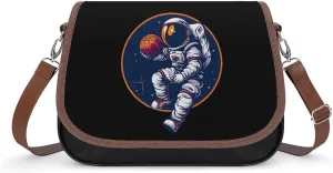 Astronaut Slam Dunk Basketball Space Women's Crossbody Bag Leather Tote Bag Shoulder Bag Handbag for Office Travel
