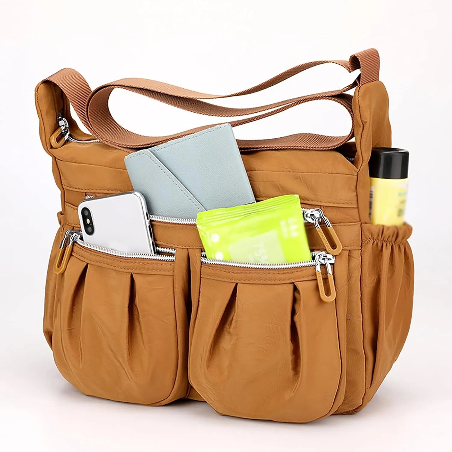 Athletic Crossbody Bags for Women Fabric Nylon Multi Pocket Crossbody Bags Carry Options for Work and Daily Use(Gold)