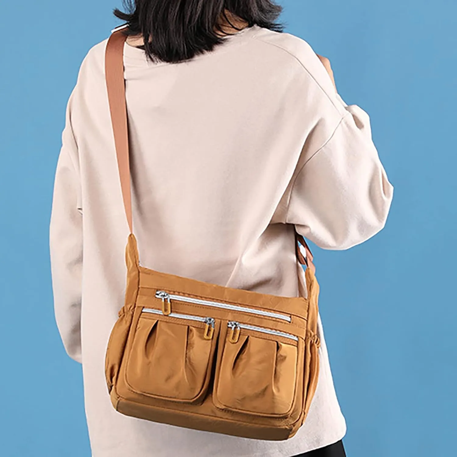 Athletic Crossbody Bags for Women Fabric Nylon Multi Pocket Crossbody Bags Carry Options for Work and Daily Use(Gold)