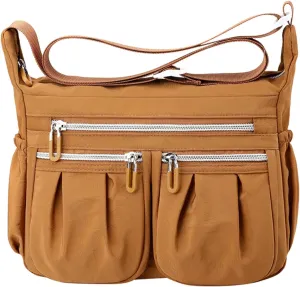 Athletic Crossbody Bags for Women Fabric Nylon Multi Pocket Crossbody Bags Carry Options for Work and Daily Use(Gold)