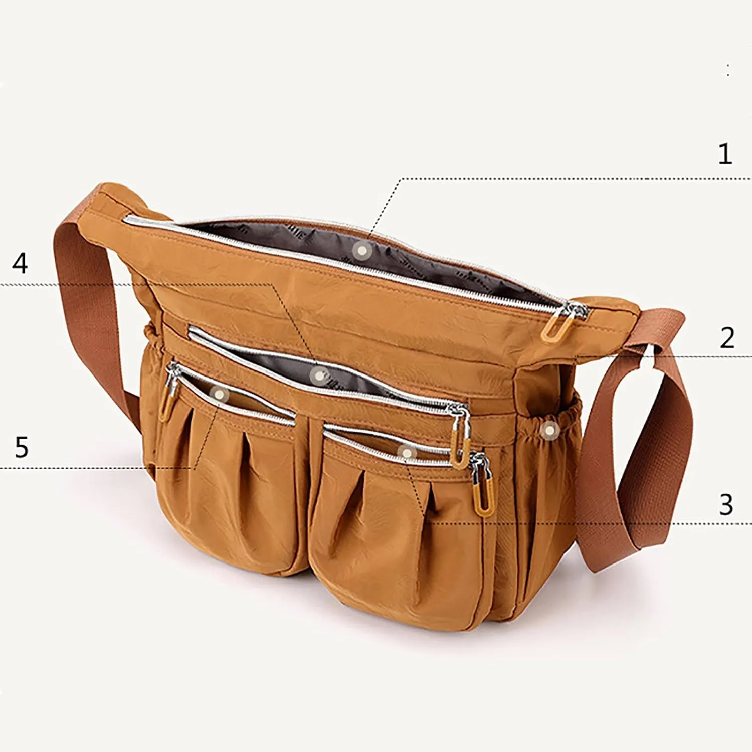 Athletic Crossbody Bags for Women Fabric Nylon Multi Pocket Crossbody Bags Carry Options for Work and Daily Use(Gold)