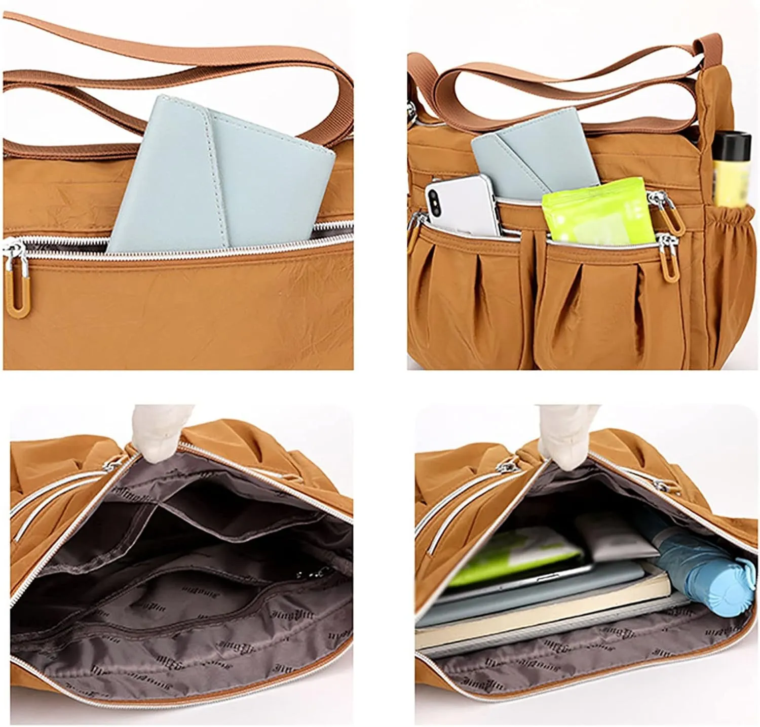 Athletic Crossbody Bags for Women Fabric Nylon Multi Pocket Crossbody Bags Carry Options for Work and Daily Use(Gold)