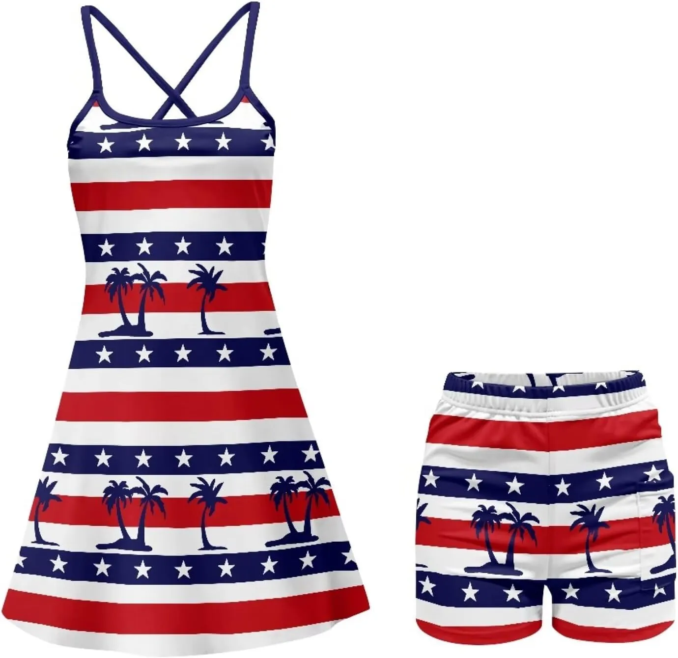 Athletic Dress for Women Tennis Spaghetti Strap Mini Dress with Built-in Shorts Casual Sports Activewear