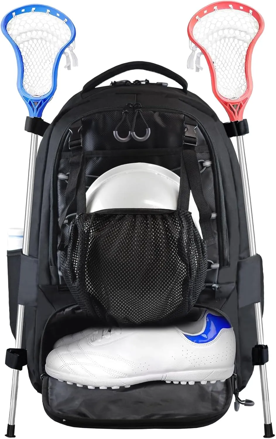 AUMTISC Lacrosse Bag Backpack Extra Large, with 2 Stick Holder, Separate Shoes Cleats Compartment, and Hidden Zipper Net Holds for Helmet, Holds All Lacrosse Equipment or Field Hockey Gear