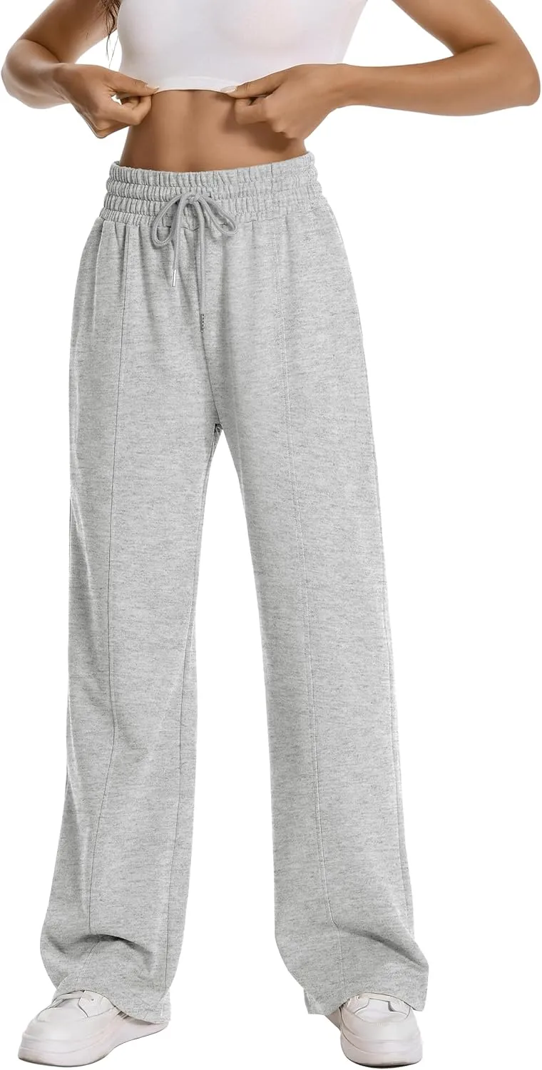 Auriviz Womens High Waisted Drawstring Sweatpants Straight Leg Pants Side Hidden Pockets Sweat Pants 30‘’ Inseam