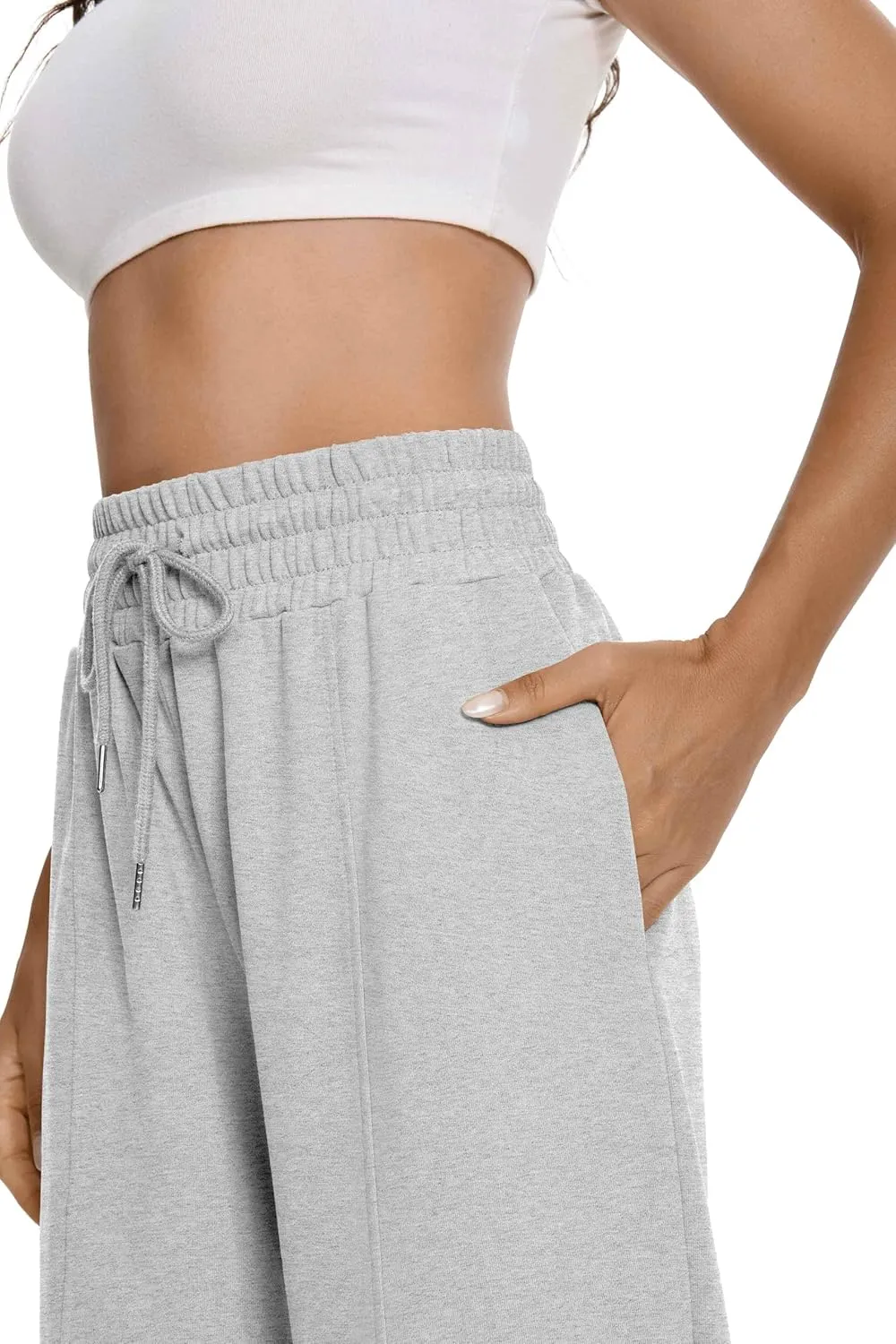 Auriviz Womens High Waisted Drawstring Sweatpants Straight Leg Pants Side Hidden Pockets Sweat Pants 30‘’ Inseam