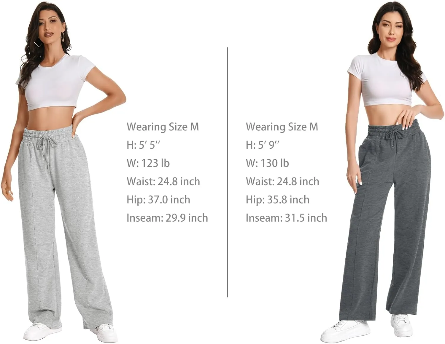 Auriviz Womens High Waisted Drawstring Sweatpants Straight Leg Pants Side Hidden Pockets Sweat Pants 30‘’ Inseam