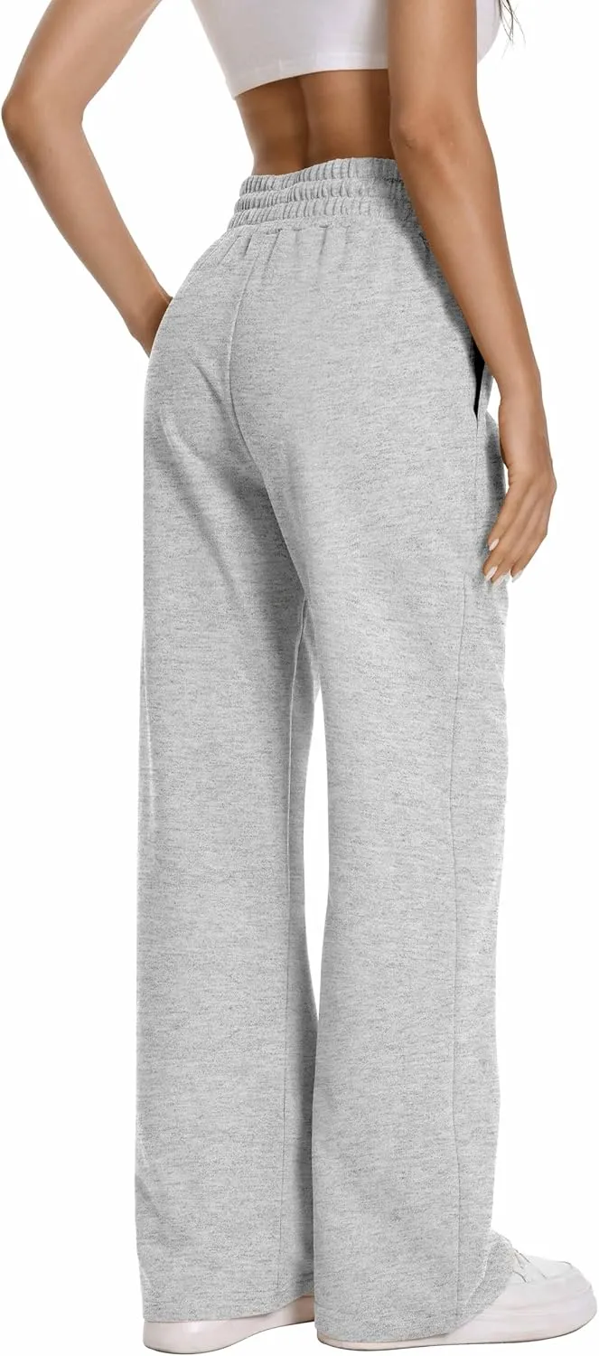Auriviz Womens High Waisted Drawstring Sweatpants Straight Leg Pants Side Hidden Pockets Sweat Pants 30‘’ Inseam