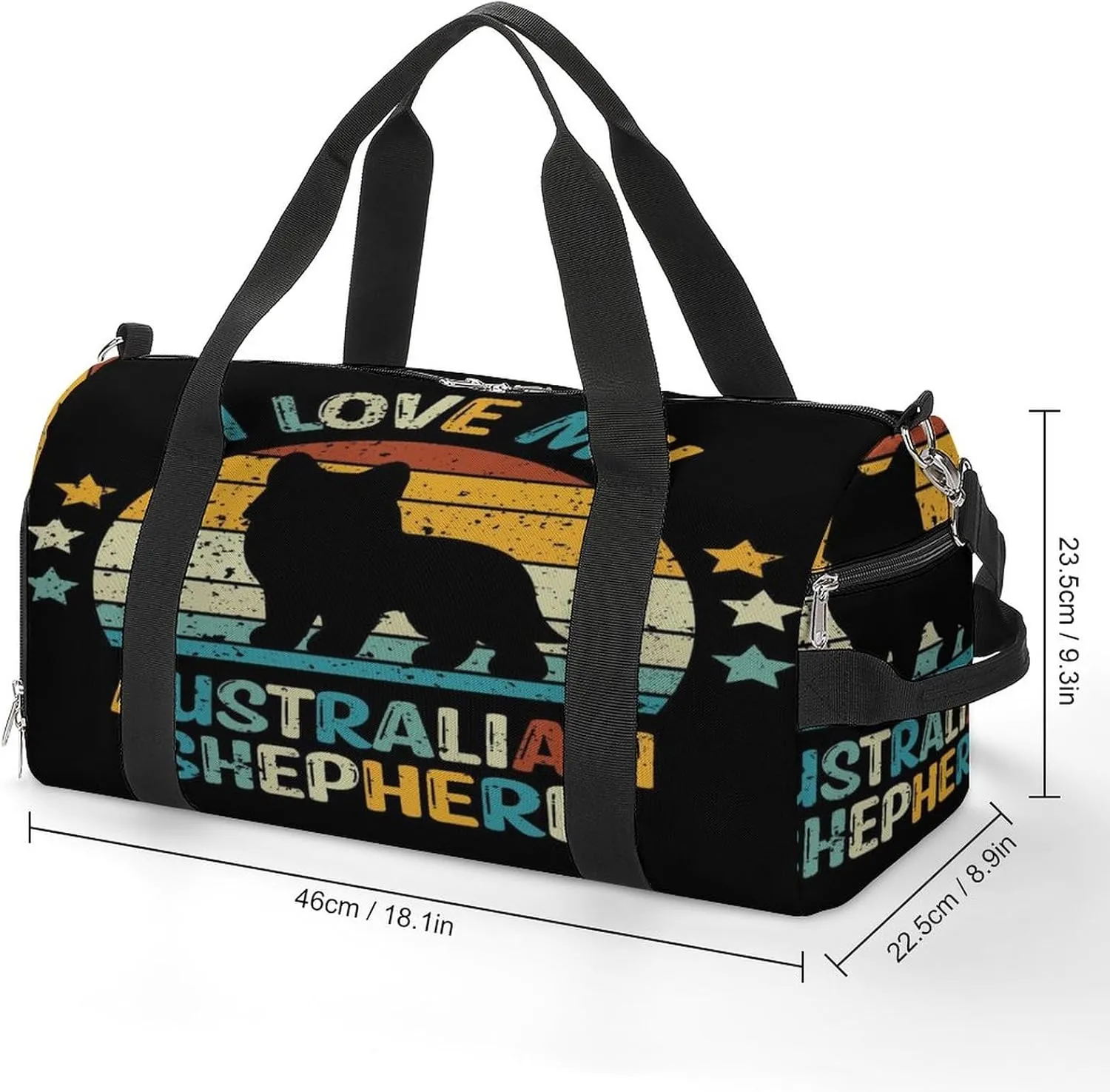 Australian Shepherd Pattern Sports Tote Gym Bag for Women Men, Overnight Bag with Shoe Compartment Water Resistant