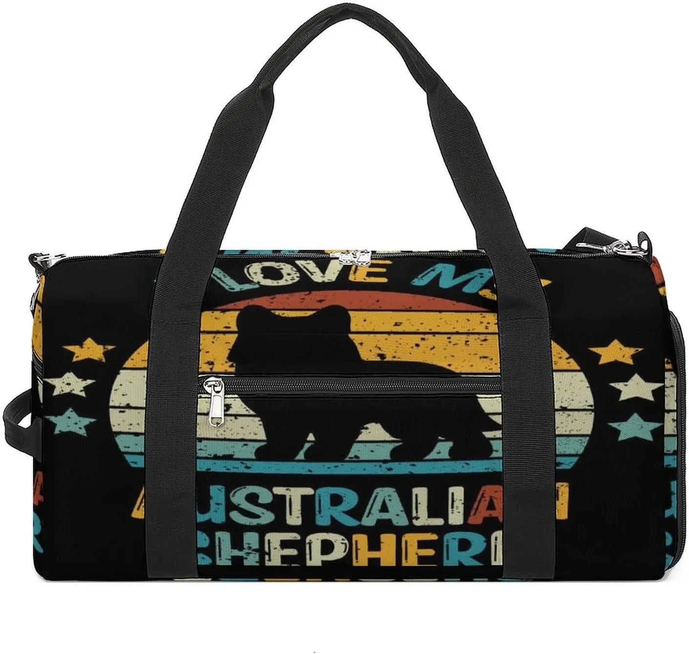 Australian Shepherd Pattern Sports Tote Gym Bag for Women Men, Overnight Bag with Shoe Compartment Water Resistant