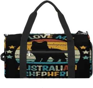 Australian Shepherd Pattern Sports Tote Gym Bag for Women Men, Overnight Bag with Shoe Compartment Water Resistant