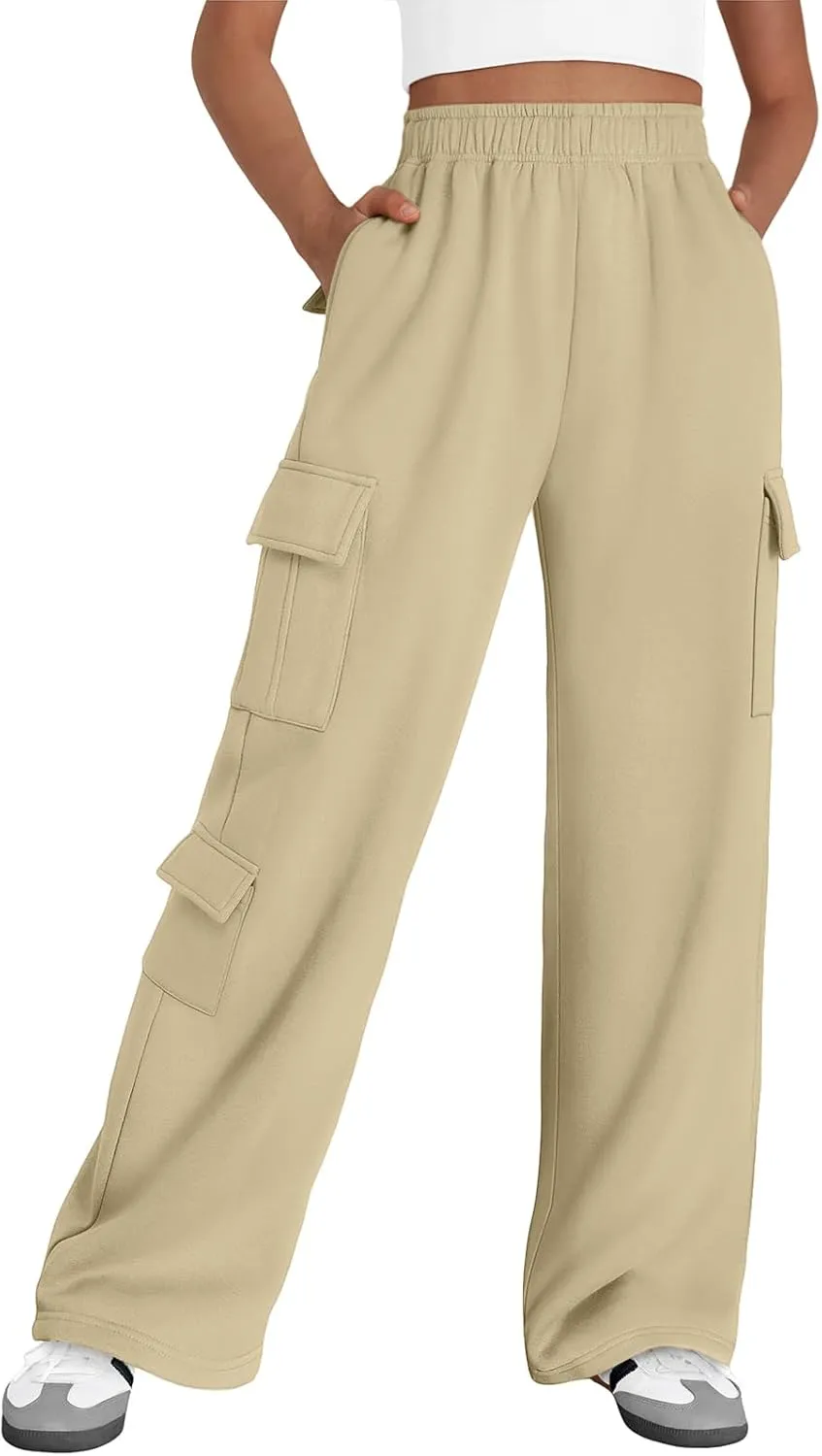 AUTOMET Womens Cargo Sweatpants Wide Leg Fleece Lined Y2k Pants Fall Winter Baggy Joggers with Pockets