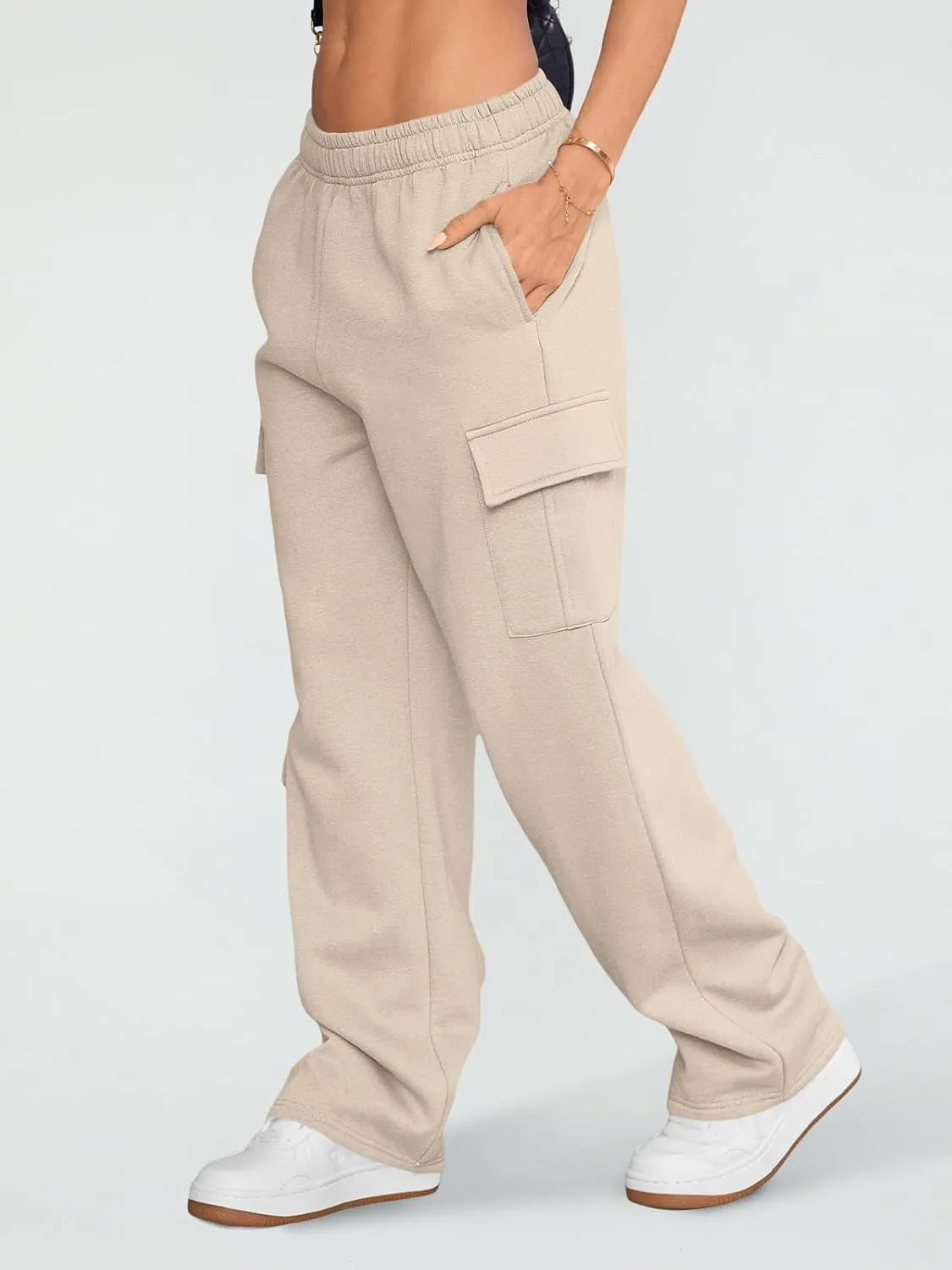 AUTOMET Womens Cargo Sweatpants Wide Leg Fleece Lined Y2k Pants Fall Winter Baggy Joggers with Pockets