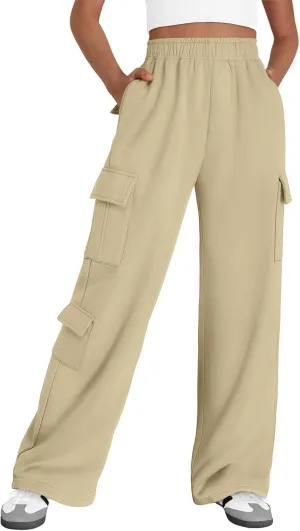 AUTOMET Womens Cargo Sweatpants Wide Leg Fleece Lined Y2k Pants Fall Winter Baggy Joggers with Pockets