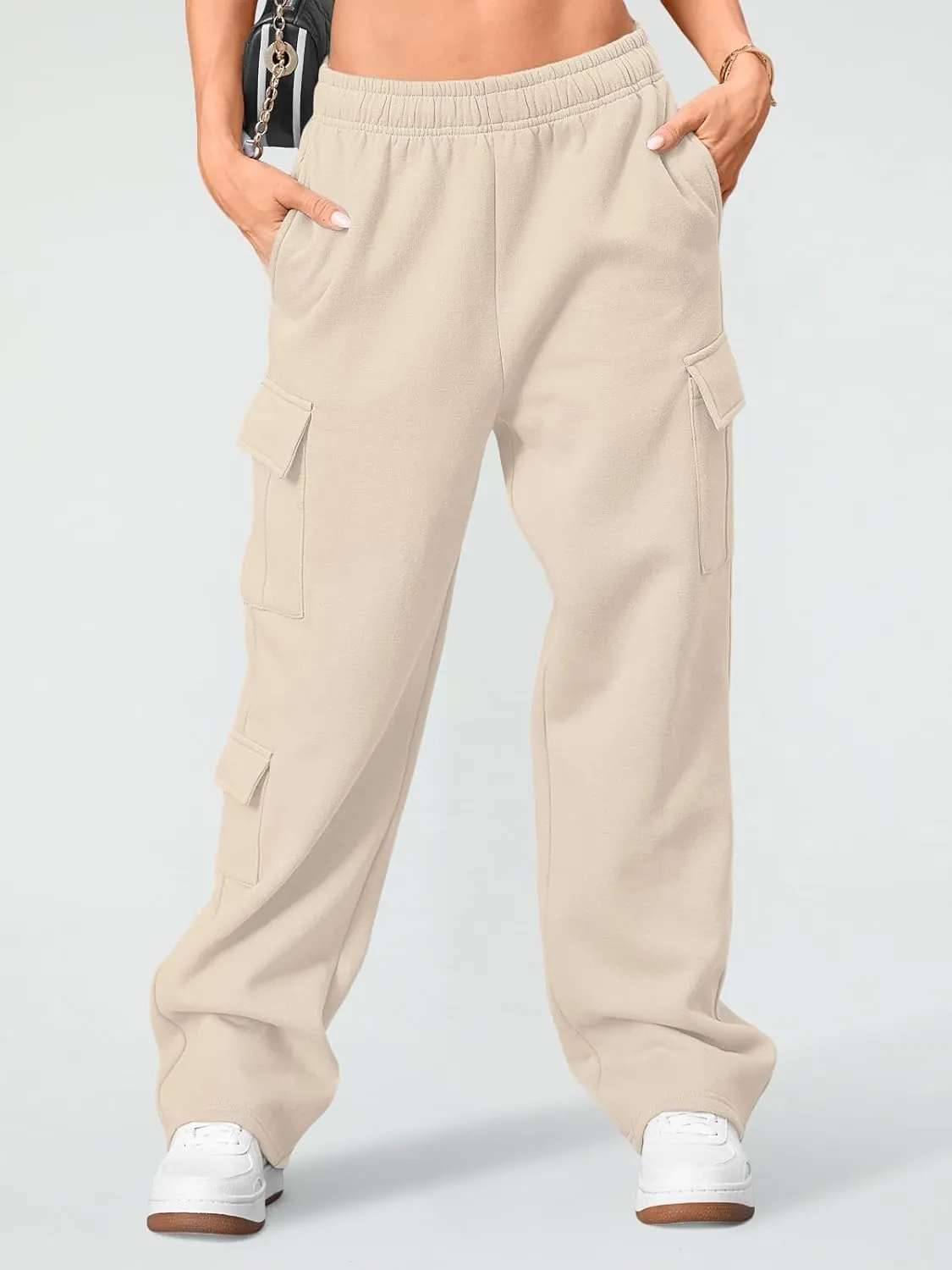 AUTOMET Womens Cargo Sweatpants Wide Leg Fleece Lined Y2k Pants Fall Winter Baggy Joggers with Pockets