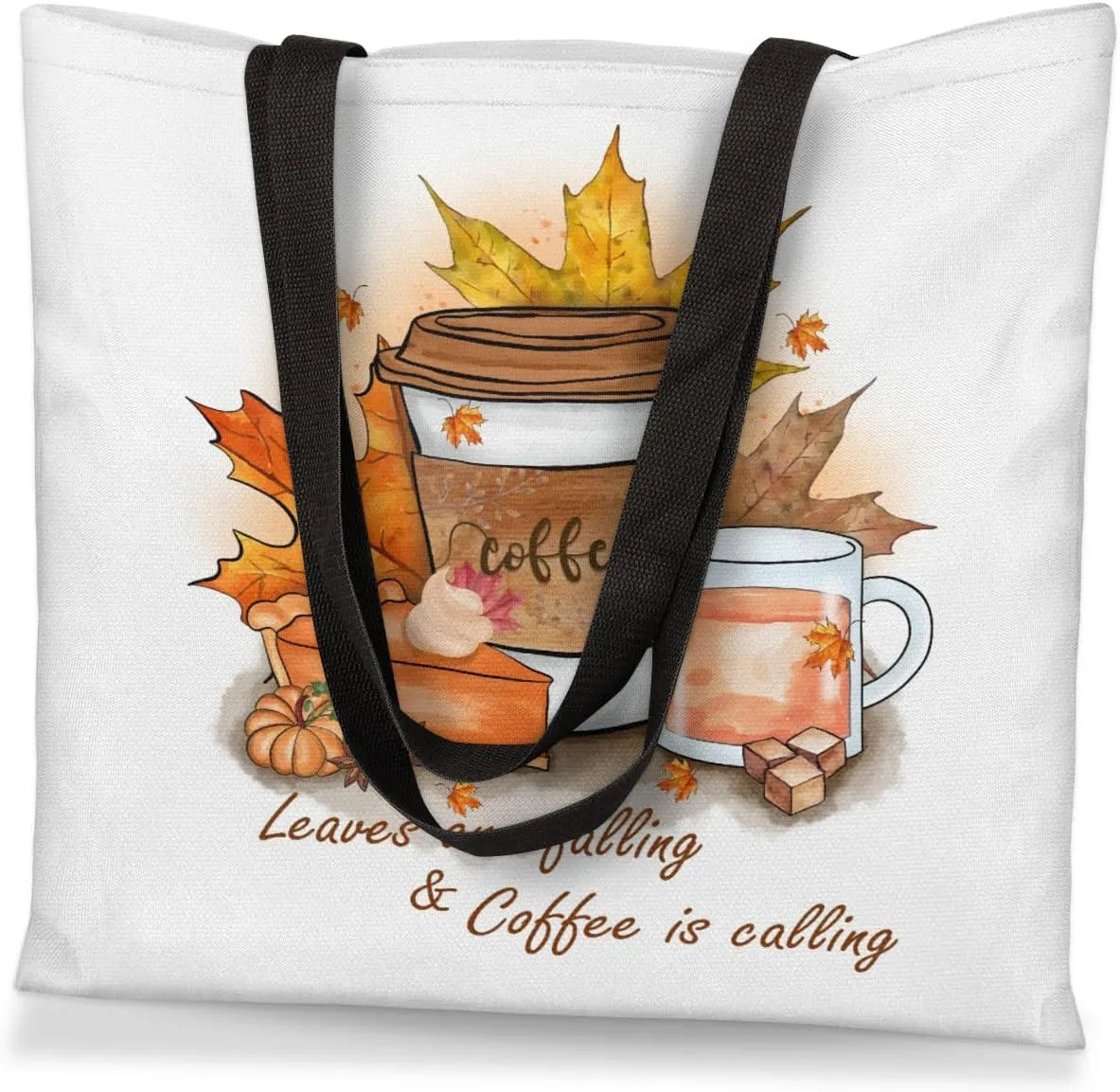 Autumn Fall Leaves Clay Teapot Canvas Tote Bag for Women Men Stylish Tote Handbag Shoulder Bag Reusable Grocery Bag