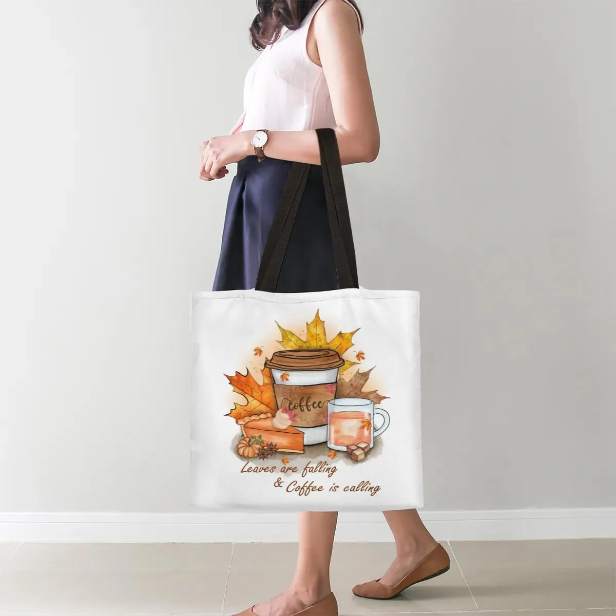 Autumn Fall Leaves Clay Teapot Canvas Tote Bag for Women Men Stylish Tote Handbag Shoulder Bag Reusable Grocery Bag