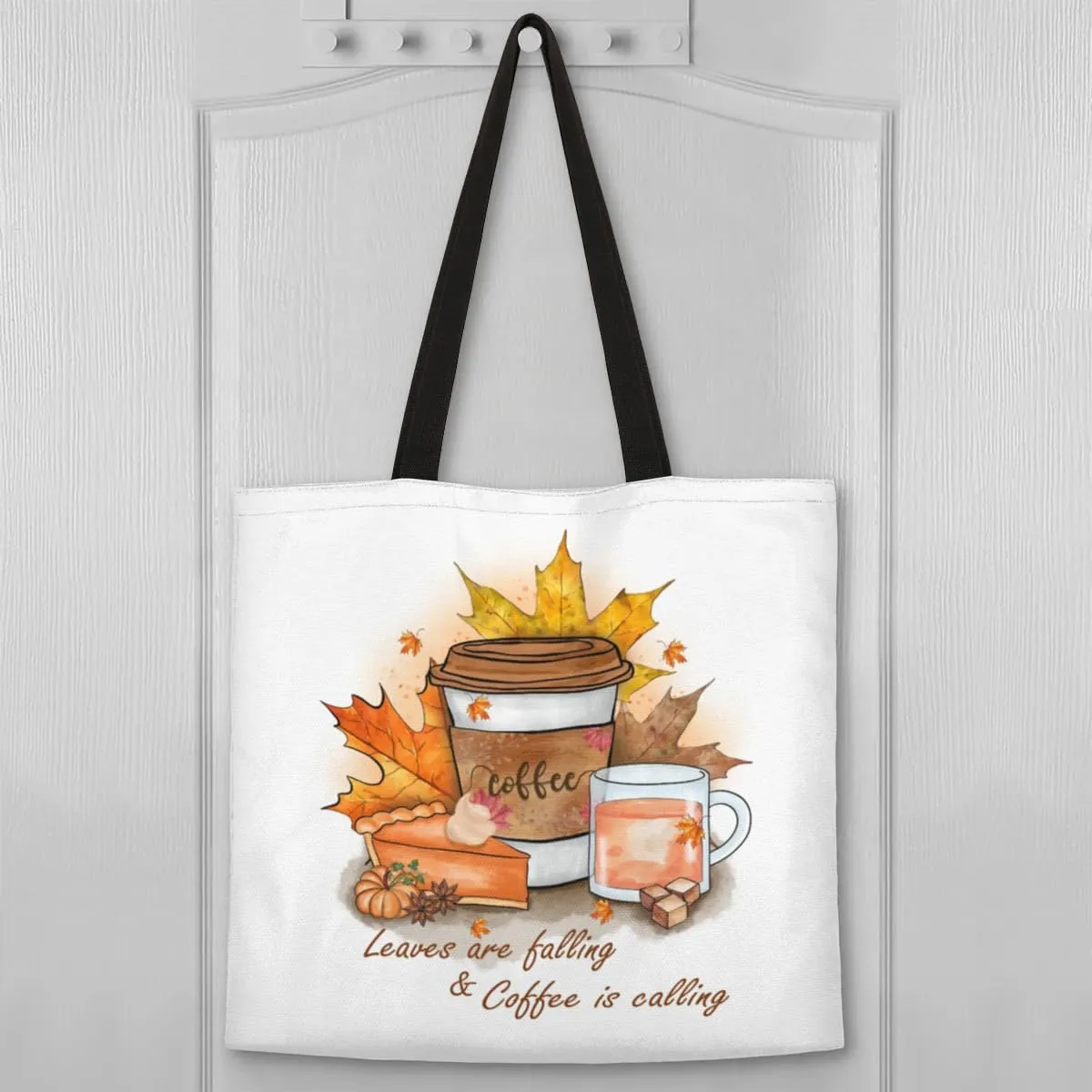 Autumn Fall Leaves Clay Teapot Canvas Tote Bag for Women Men Stylish Tote Handbag Shoulder Bag Reusable Grocery Bag