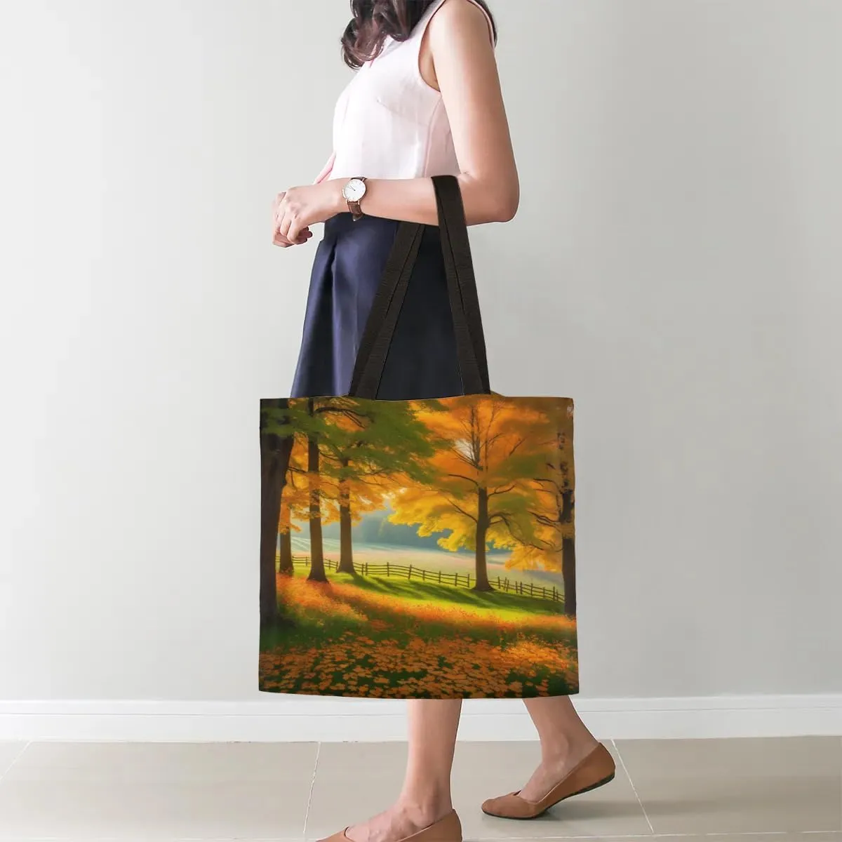 Autumn Park Trees Fall Foliages Canvas Tote Bag for Women Men Stylish Tote Handbag Shoulder Bag Reusable Grocery Bag