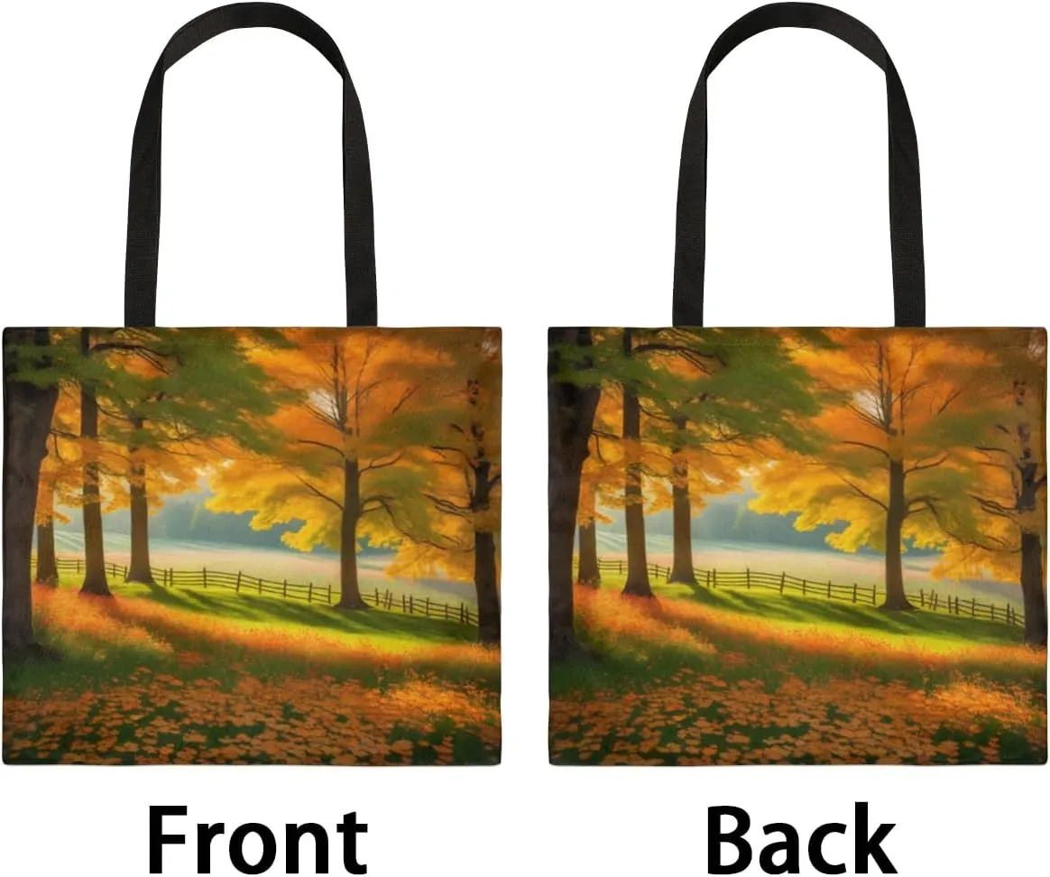 Autumn Park Trees Fall Foliages Canvas Tote Bag for Women Men Stylish Tote Handbag Shoulder Bag Reusable Grocery Bag