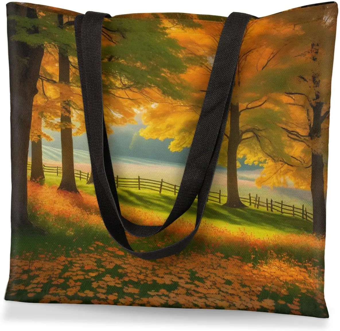 Autumn Park Trees Fall Foliages Canvas Tote Bag for Women Men Stylish Tote Handbag Shoulder Bag Reusable Grocery Bag