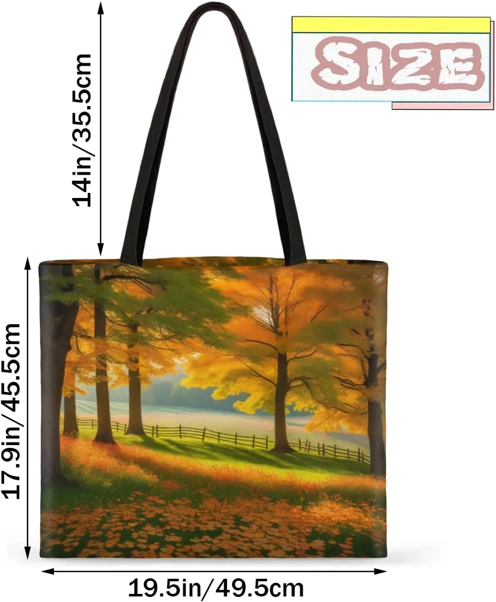 Autumn Park Trees Fall Foliages Canvas Tote Bag for Women Men Stylish Tote Handbag Shoulder Bag Reusable Grocery Bag