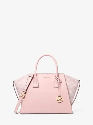 Avril Large Leather and Logo Jacquard Satchel