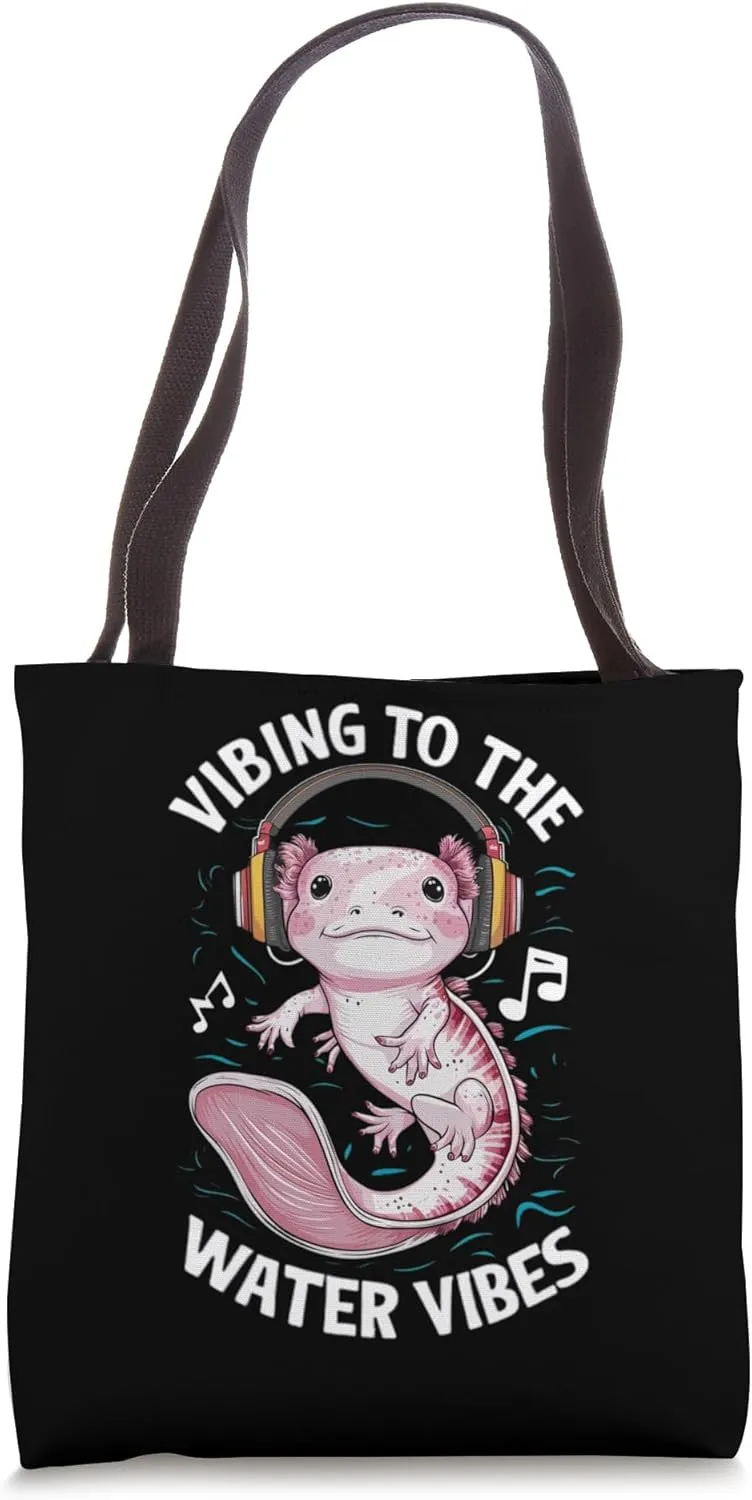 Axolotl Mexican tailed amphibian vibing to the water vibes Tote Bag