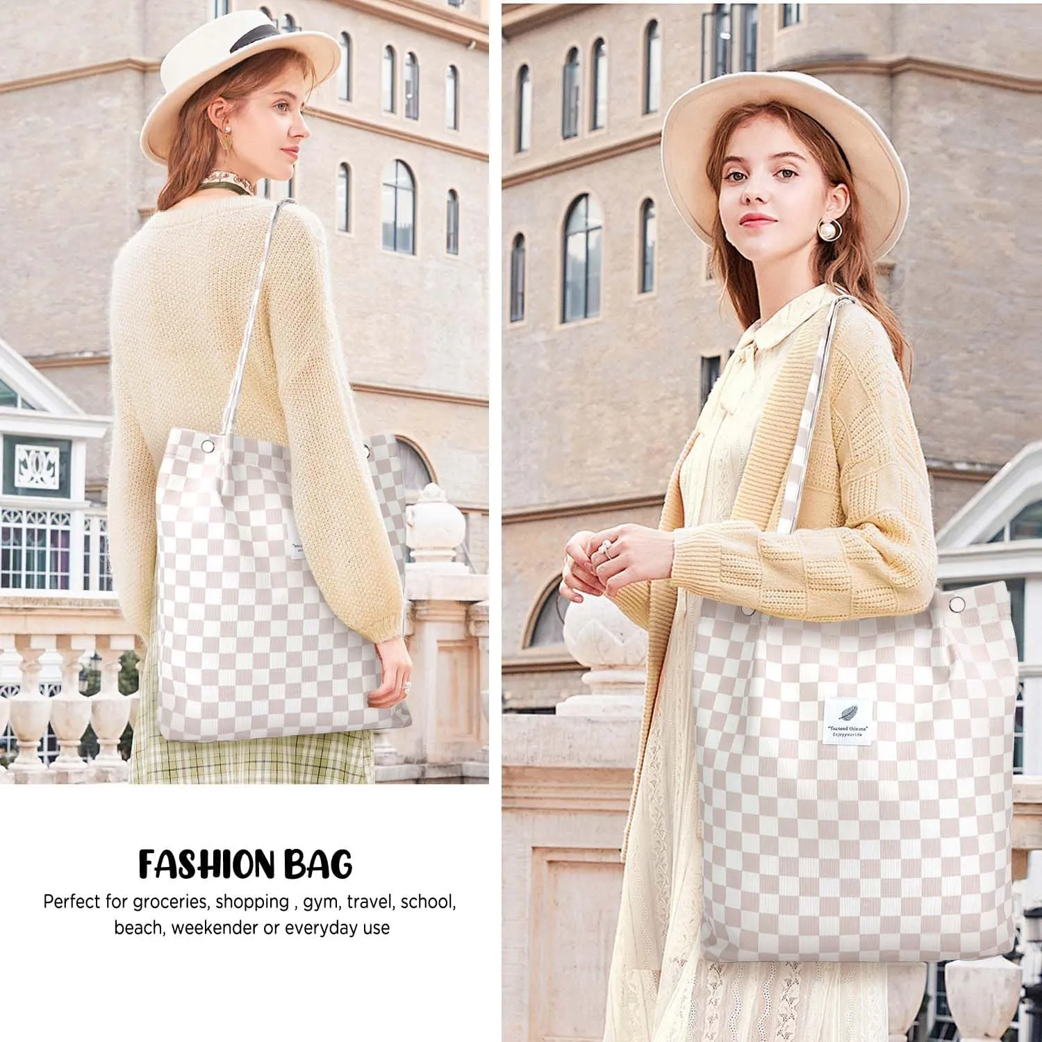 Ayieyill Corduroy Tote Bag for Women Canvas Shoulder Cord Purse with Inner Pocket
