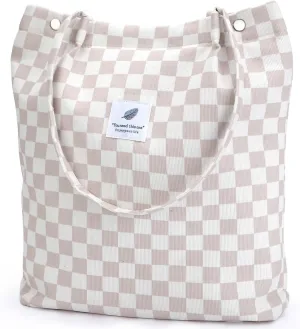 Ayieyill Corduroy Tote Bag for Women Canvas Shoulder Cord Purse with Inner Pocket