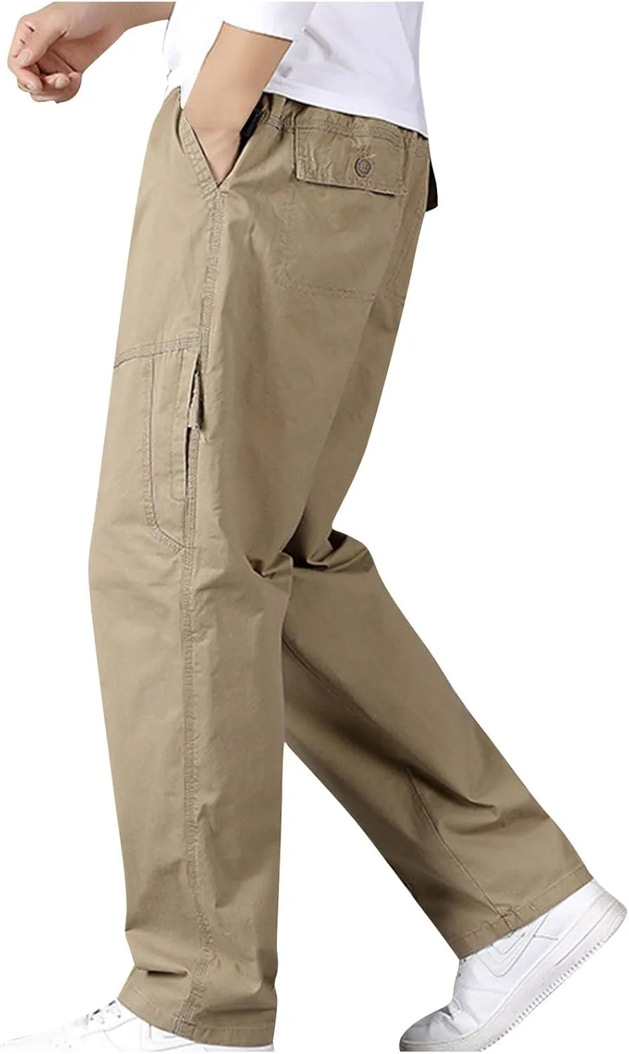 Aymnlox Men's Baggy Jogger Cargo Pants Straight Fit Wide Leg Cotton Trousers Workout Athletic Sweatpants with Multi Pockets