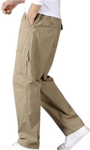 Aymnlox Men's Baggy Jogger Cargo Pants Straight Fit Wide Leg Cotton Trousers Workout Athletic Sweatpants with Multi Pockets