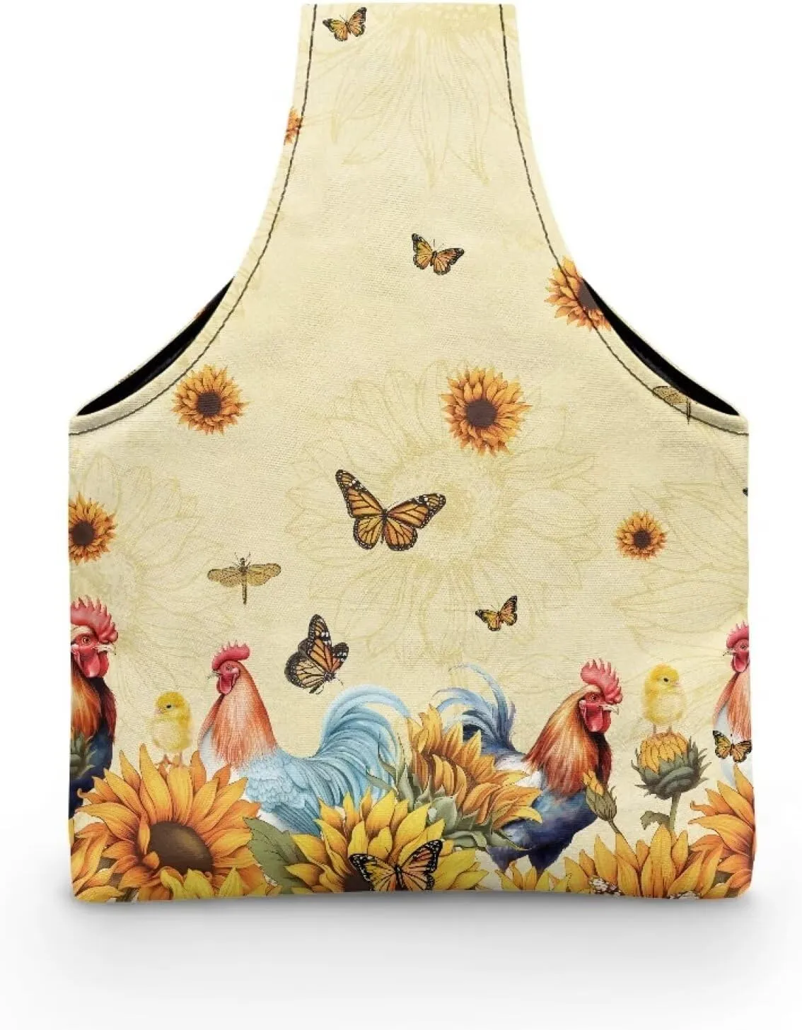 Babrukda Crochet Bag Tote Yarn Bag Yarn Storage Organizer Yarn Holder with Handles Knitting Bag Craft Kits Bag Embroidery Project Bag Needlework Tool Bag Butterflies Sunflower Rooster Print Handbag S