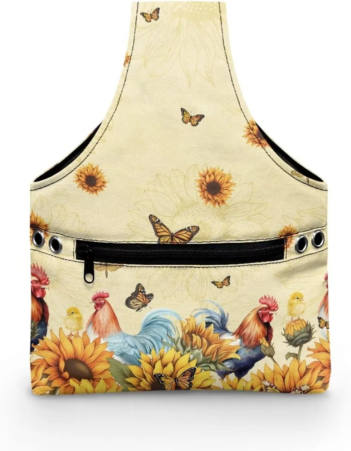 Babrukda Crochet Bag Tote Yarn Bag Yarn Storage Organizer Yarn Holder with Handles Knitting Bag Craft Kits Bag Embroidery Project Bag Needlework Tool Bag Butterflies Sunflower Rooster Print Handbag S