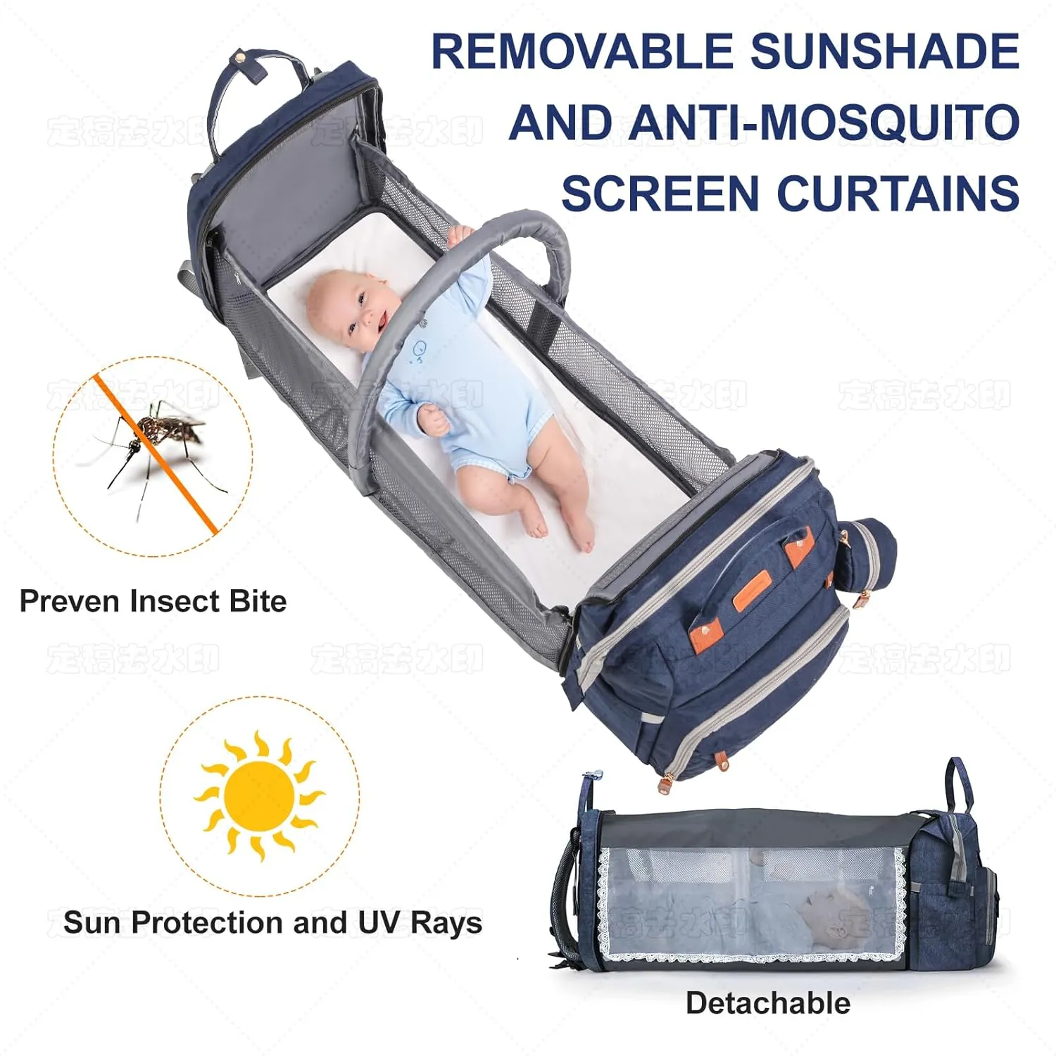 Baby Diaper Bag Backpack with Changing Station, Multi-functional Travel Waterproof Backpack for Boys and Girls, Large Blue, 15 Inches