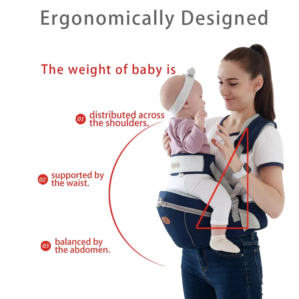 Baby Hip Seat Carrier Baby Waist Stool for Child Infant Toddler with Adjustable Strap Buckle Pocket Soft Inner Huge Storage (Dark Blue)
