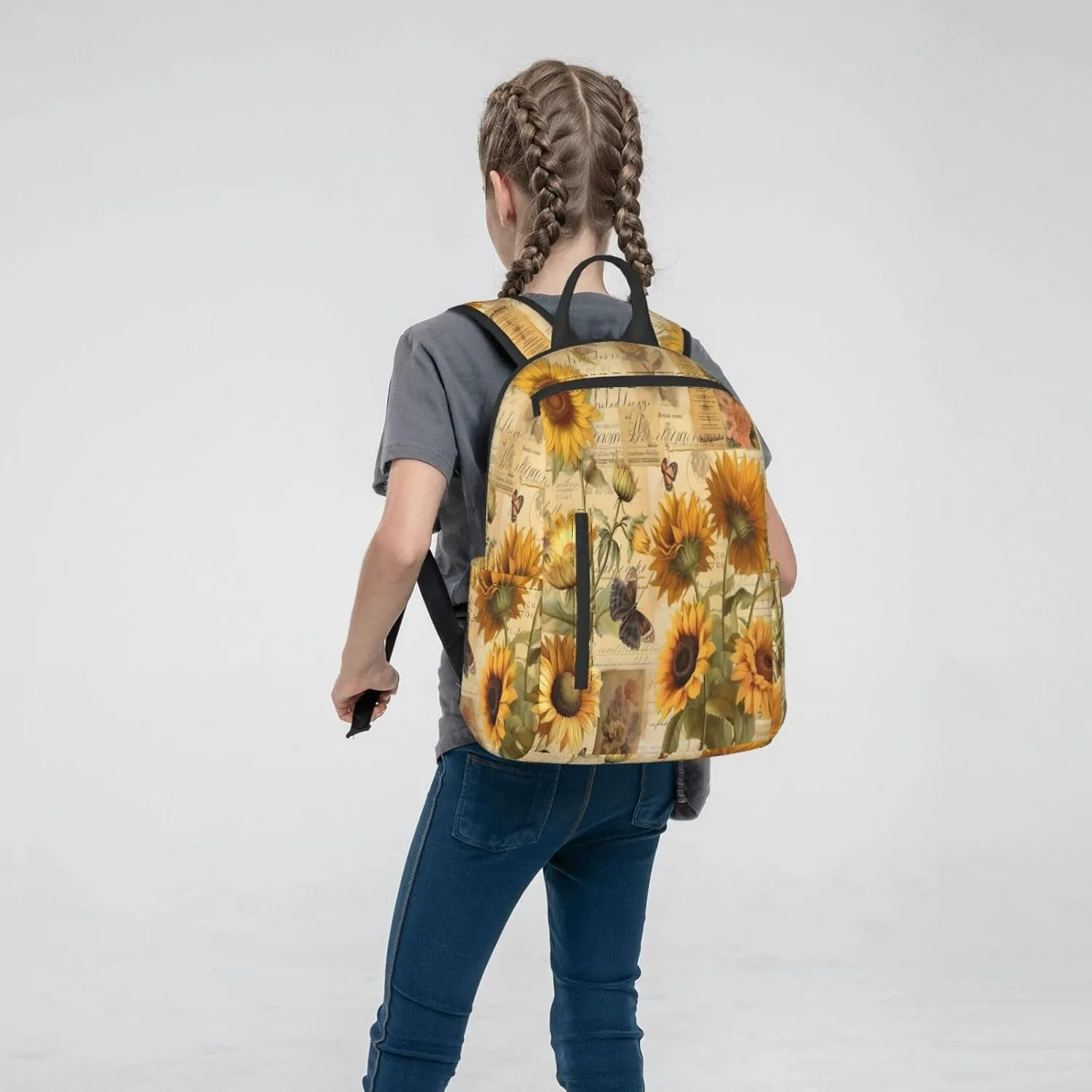 Backpack For Women Men Retro Newspaper Sunflowers Bookbag Lightweight Travel Casual Daypack Water Resistant Outdoor Hiking Sport Rucksack