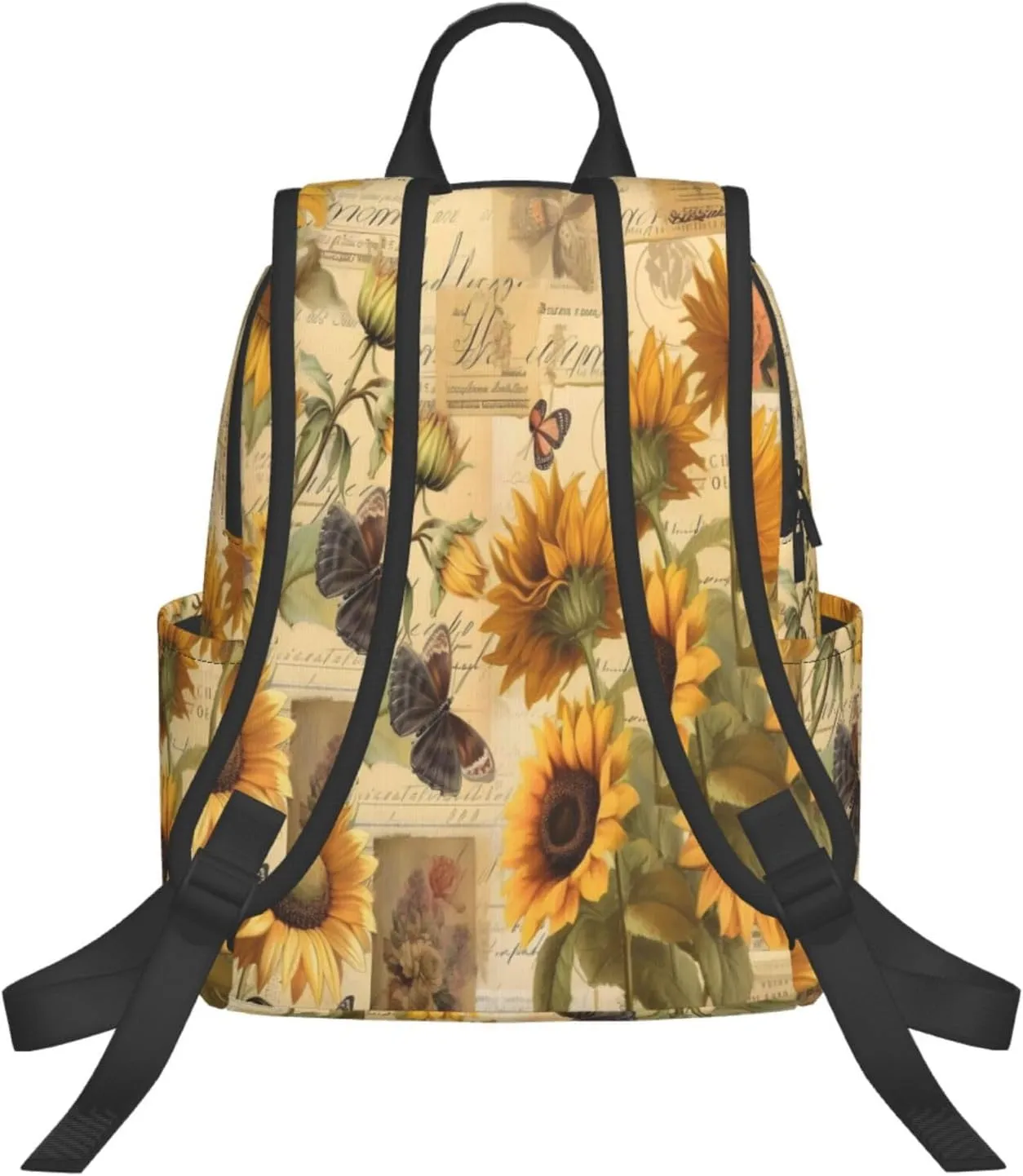 Backpack For Women Men Retro Newspaper Sunflowers Bookbag Lightweight Travel Casual Daypack Water Resistant Outdoor Hiking Sport Rucksack