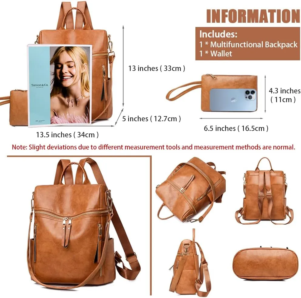 Backpack Purse for Women, Shoulder Handbag Sets with Zipper Strap Satchel for Daily Travel(Grey)