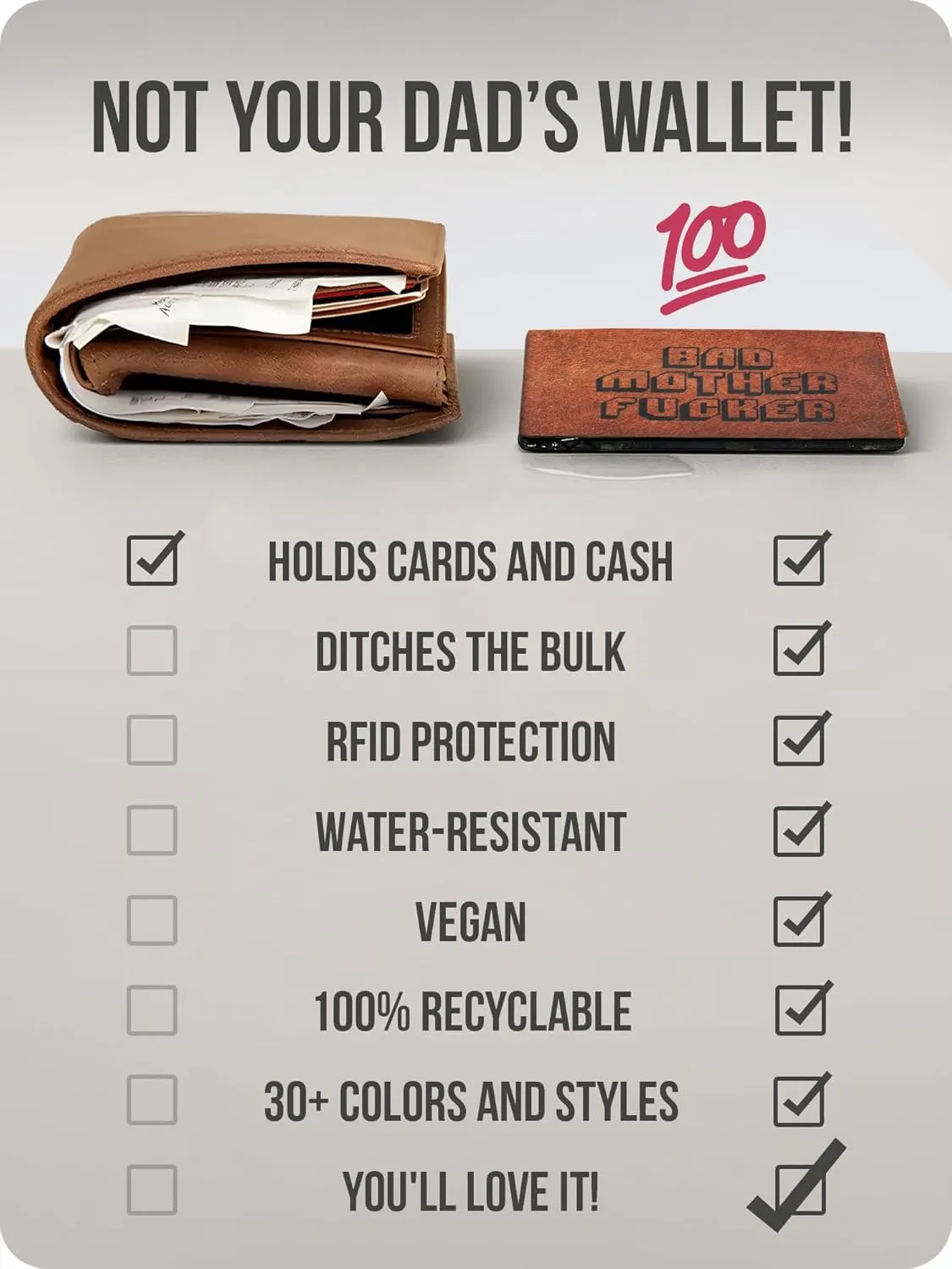 Bad Mother Pulp Fiction RFID Blocking Stitched Bifold Wallet for Men | Mighty Mens Paper Slim Credit Card Holder | Men's Slimfold EDC
